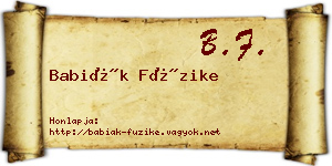 Babiák Füzike névjegykártya